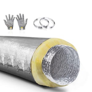 Helhom 4 in. x 25 ft. Insulated Flexible Duct R4.2 Silver Jacket ...