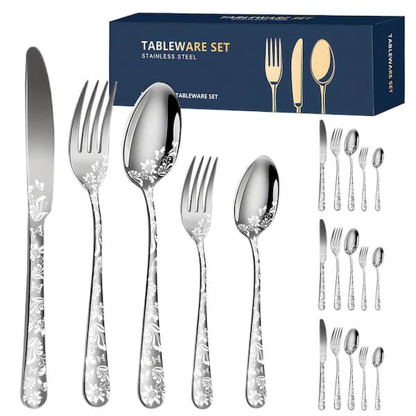 20-Piece Silver Stainless Steel Flatware Set (Service for 4), Includes Knife, Fork, Spoon, Corrosion Resistant, BPA Free