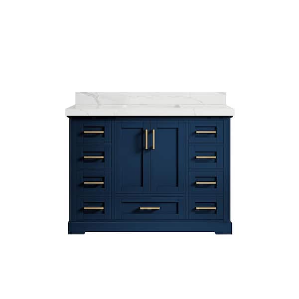 Boston 48 in. W x 22 in. D x 36 in. H Bath Vanity in Navy Blue with 2" Calacatta Quartz Top