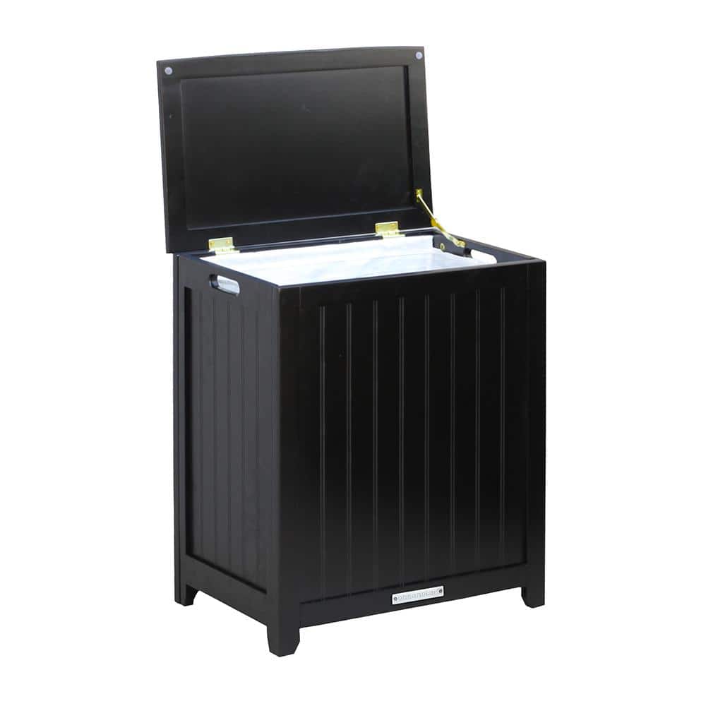 Mahogany Finished Black Wood Laundry Hamper with Lid
