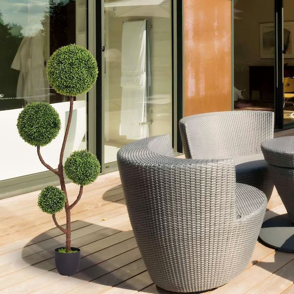 4.92 ft. Artificial Boxwood Spiral Topiary Ball Tree Bonsai-Indoor/Outdoor UV Resistant Plastic Green Decor