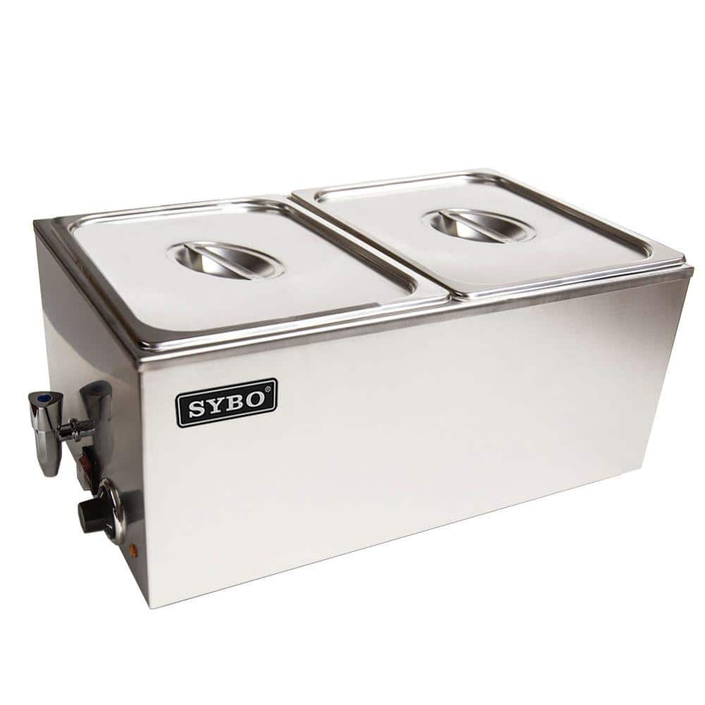 SYBO Commercial Grade Stainless Steel Bain Marie Buffet Food Warmer Steam Table for Restaurants, 2-Sections with Tap