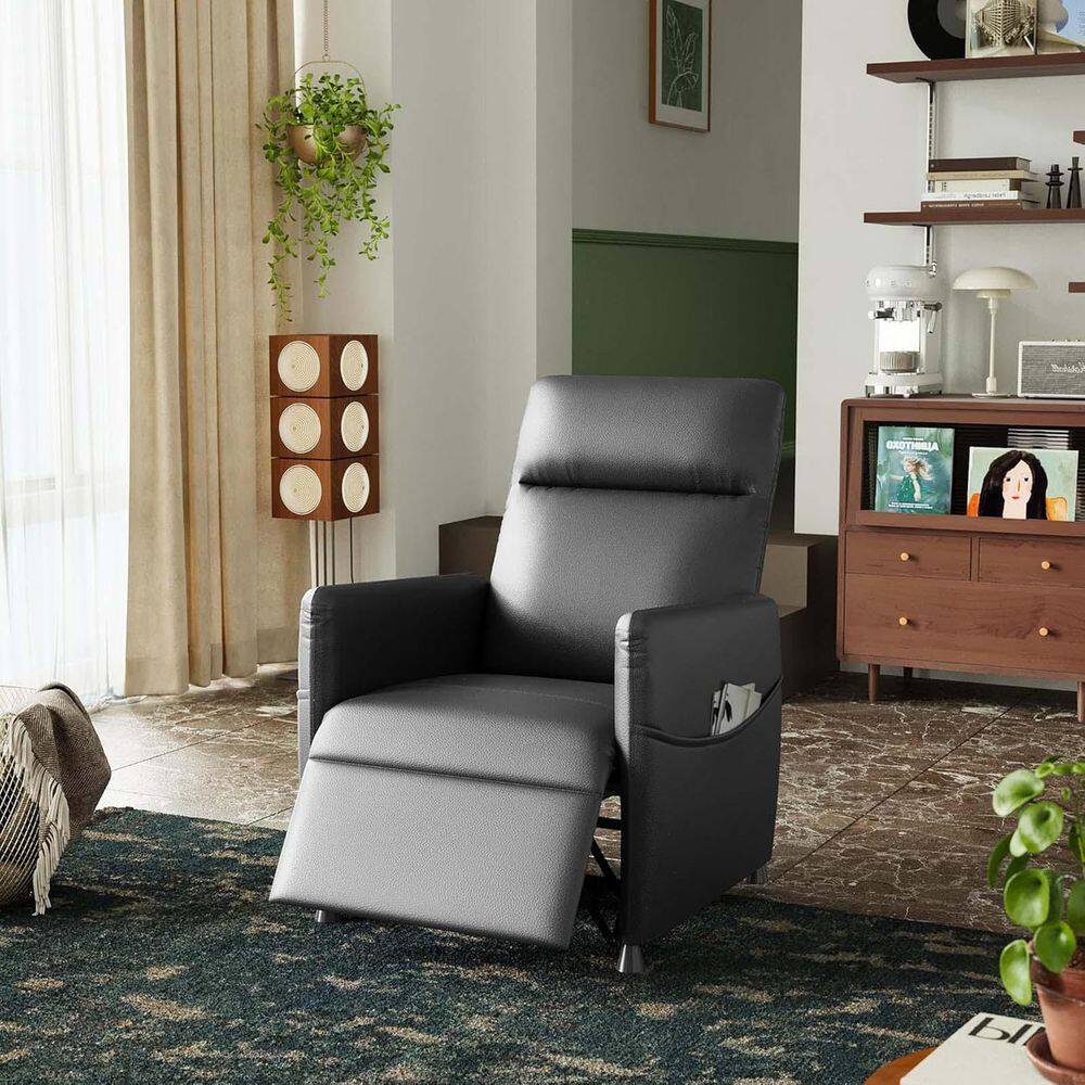 Black Leather Electric Recliner Chairs for Adults, Padded Seat Power Reclin
