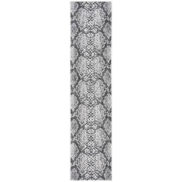 SAFAVIEH Courtyard Gray/Black 2 ft. x 9 ft. Snake Skin Indoor/Outdoor Patio  Runner Rug