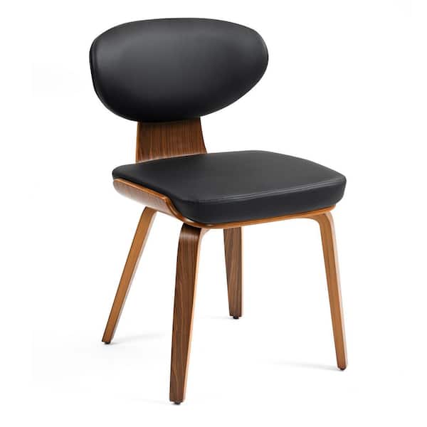 Bettina Black Faux Leather Dining Chair with Walnut Finish Beech Wood Legs (Set of 2)