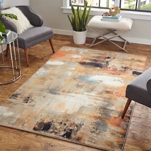 Distressed Canvas Orange 8 ft. x 10 ft. Abstract Area Rug