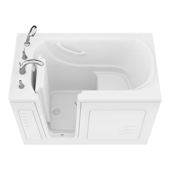 52 in. L x 30 in. W Left Drain Soaking Non-Jetted Walk-in Bathtub in White with Quick Fill Faucet and Safty Grab Bar