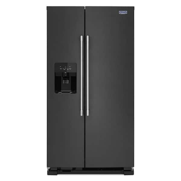 Maytag 24.5 cu. Ft. Side by Side Refrigerator in Cast Iron Black with Exterior Ice and Water Dispenser