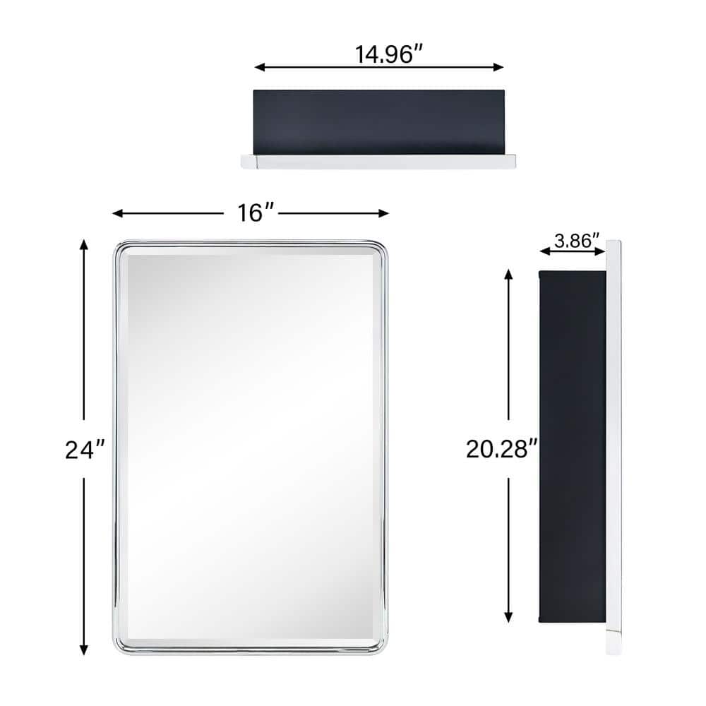Polished Nickel Rectangular Metal Framed Bathroom Medicine Cabinet with Mirror