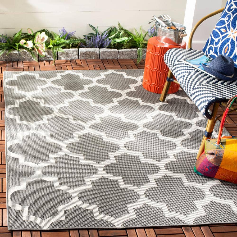 Grey and Ivory 8' x 10' Reversible Synthetic Area Rug