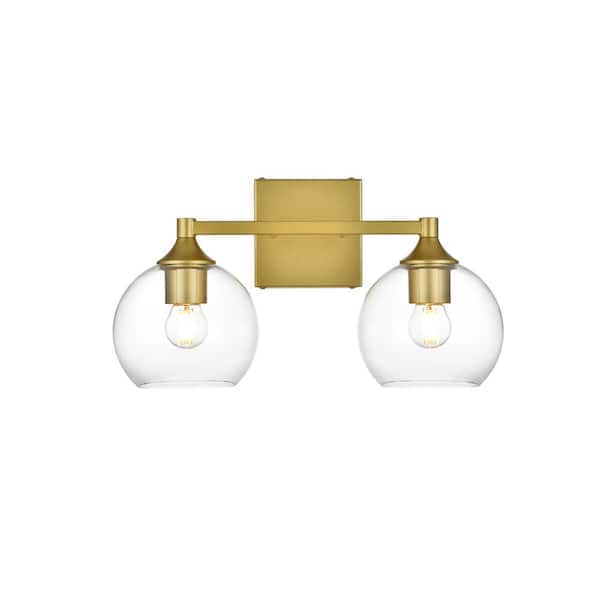Unbranded Simply Living 16 in. 2-Light Modern Brass Vanity Light with Clear Round Shade