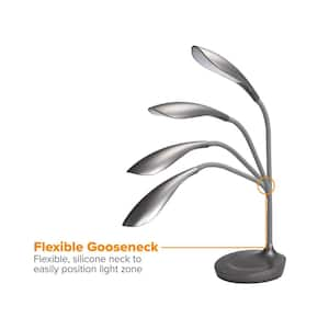 10.25 in. Gray Gooseneck LED Desk Lamp with USB Charging Port