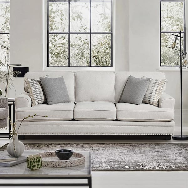 Lazzara Midwood 91.5 in. W Straight Arm Chenille Rectangle Sofa in. Sand