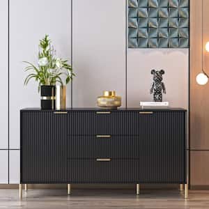 Modern Elegance Black 3-Drawers with 2-Adjustable Shelves Cabinet 58 in. Wild Dresser with Stylish Golden Metal Handle