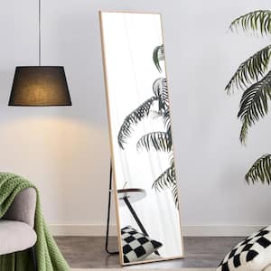 23 in. W x 65 in. H Wood Rectangle Framed Light Oak Mirror for Living Room