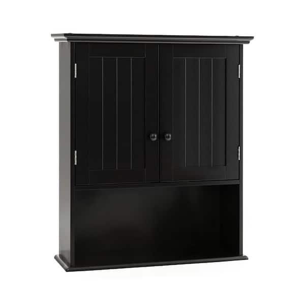 23.5 in. W x 8 in. D x 28 in. H Black Bathroom Storage Wall Cabinet in Black