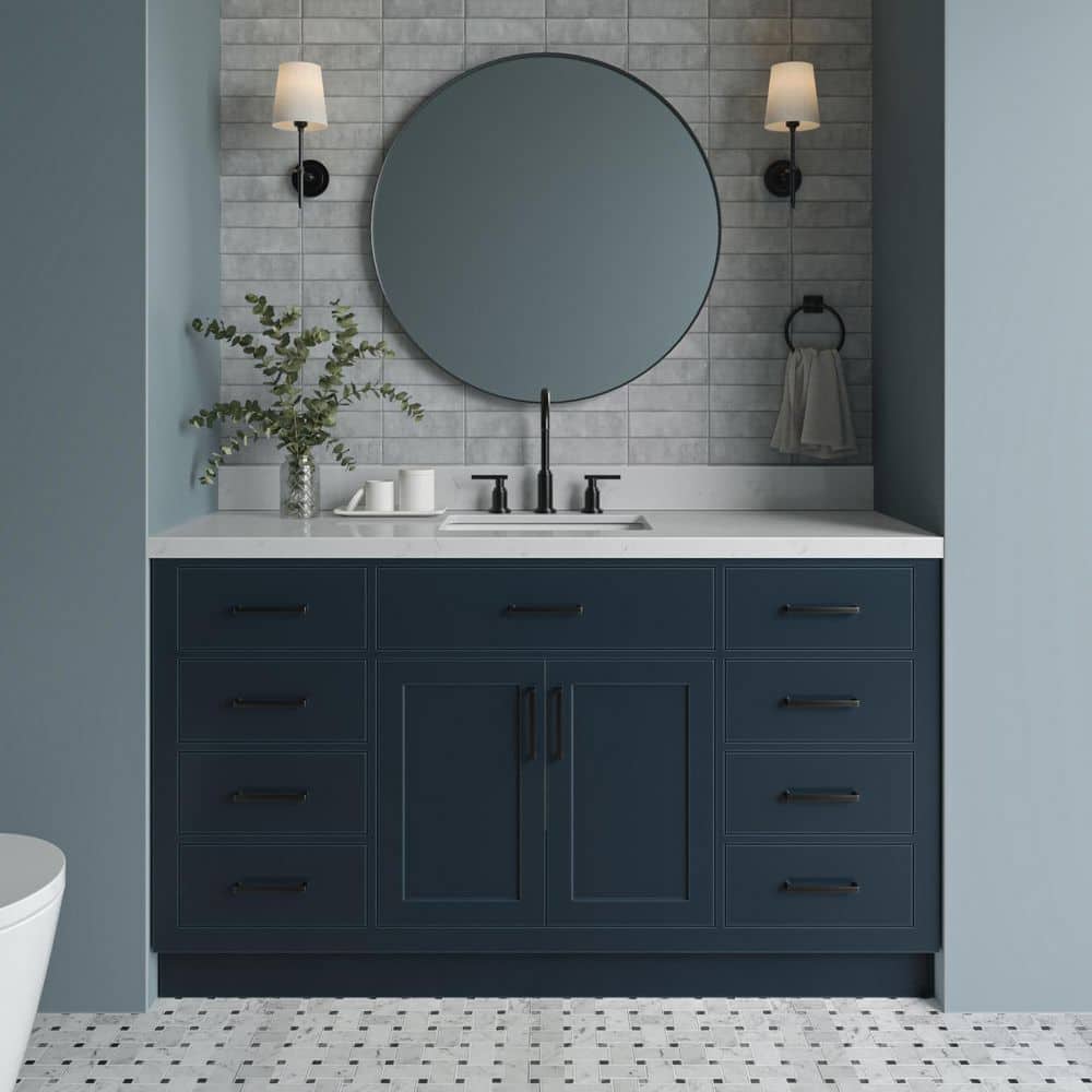 Hepburn 60 in. Single Sink Freestanding Bathroom Vanity in Midnight Blue with Carrara White Quartz Top price history on PriceWatchPro