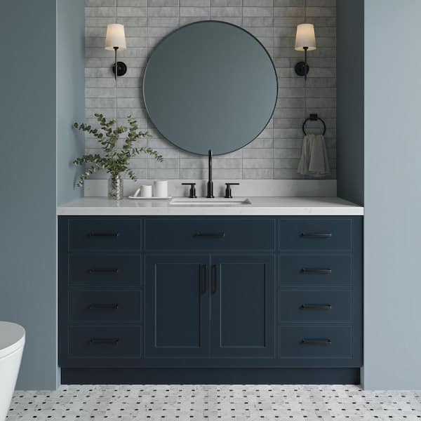 Hepburn 60 in. W x 22 in. D x 36 in. H Single Sink Freestanding Bath Vanity in Midnight Blue with Carrara Quartz Top