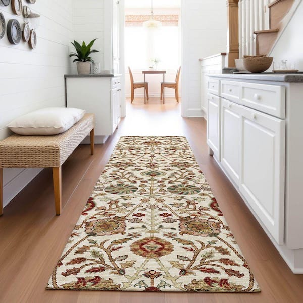 Mayfield Premium Machine Washable Abstract AMF1085 Ivory 2 ft. 3 in. x 7 ft. 6 in. Runner Rug