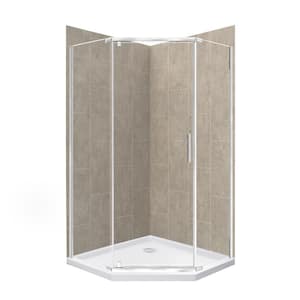 Cove 38 in. L x 38 in. W x 78 in. H 3-Piece Corner Drain Neo Angle Shower Stall Kit in Shale and Silver