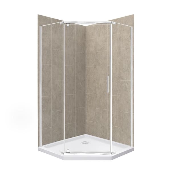 CRAFT + MAIN Cove 38 in. L x 38 in. W x 78 in. H 3-Piece Corner Drain Neo Angle Shower Stall Kit in Shale and Silver
