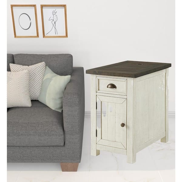 HomeRoots Charlie 16 in. Brown and Ivory Rectangle Wood End Table with Drawers