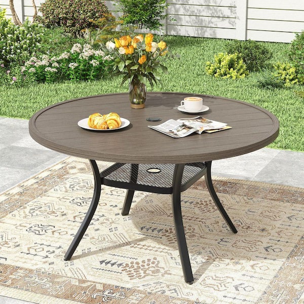 6 seater patio set with umbrella PHI VILLA Outdoor Dining for 4, Folding Chairs and everyday outdoor entertaining DIFY Gray Wood-Like 47.2 in.