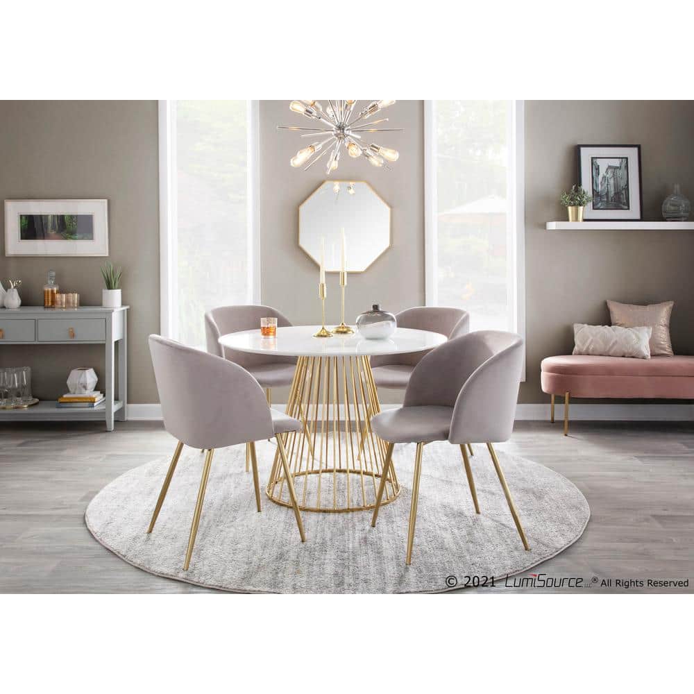 Silver Velvet Upholstered Arm Chair with Gold Legs, Set of 2