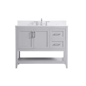 Timeless Home 42 in. W Single Bath Vanity in Grey with Engineered Stone Vanity Top in White and Basin with Backsplash