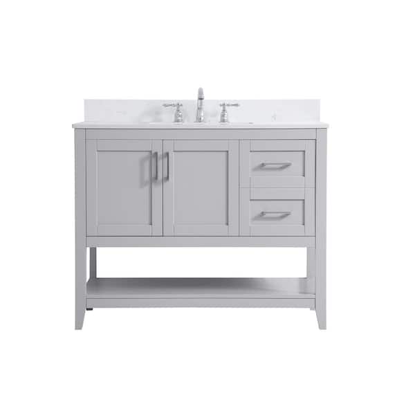 Unbranded Timeless Home 42 in. W Single Bath Vanity in Grey with Engineered Stone Vanity Top in White and Basin with Backsplash