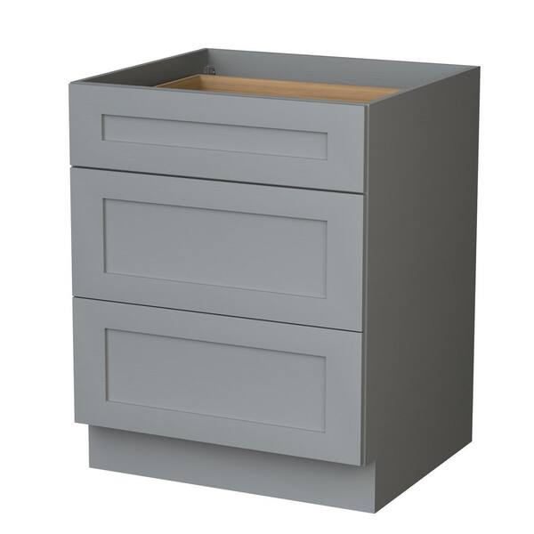27 in. W x 24 in. D x 34.5 in. H Assembled Plywood Drawer Base Kitchen Cabinet in Grey Pain.ted with Soft Close