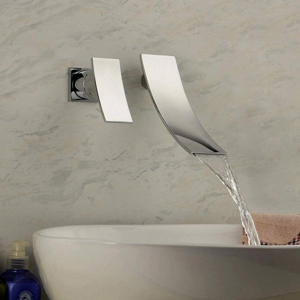 Chrome Wall Mount Waterfall Bathroom Faucet with Single Lever Handle
