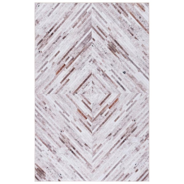 SAFAVIEH Faux Hide Beige/Brown Doormat 3 ft. x 5 ft. Machine Washable Striped Solid Area Rug