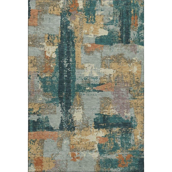 Mayfield Premium Machine Washable Abstract AMF2212 Seafoam 9 ft. x 12 ft. Area Rug
