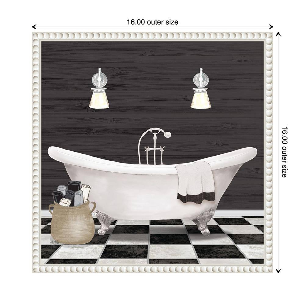 Modern Bathroom I White Canvas Wall Art with Beaded Frame