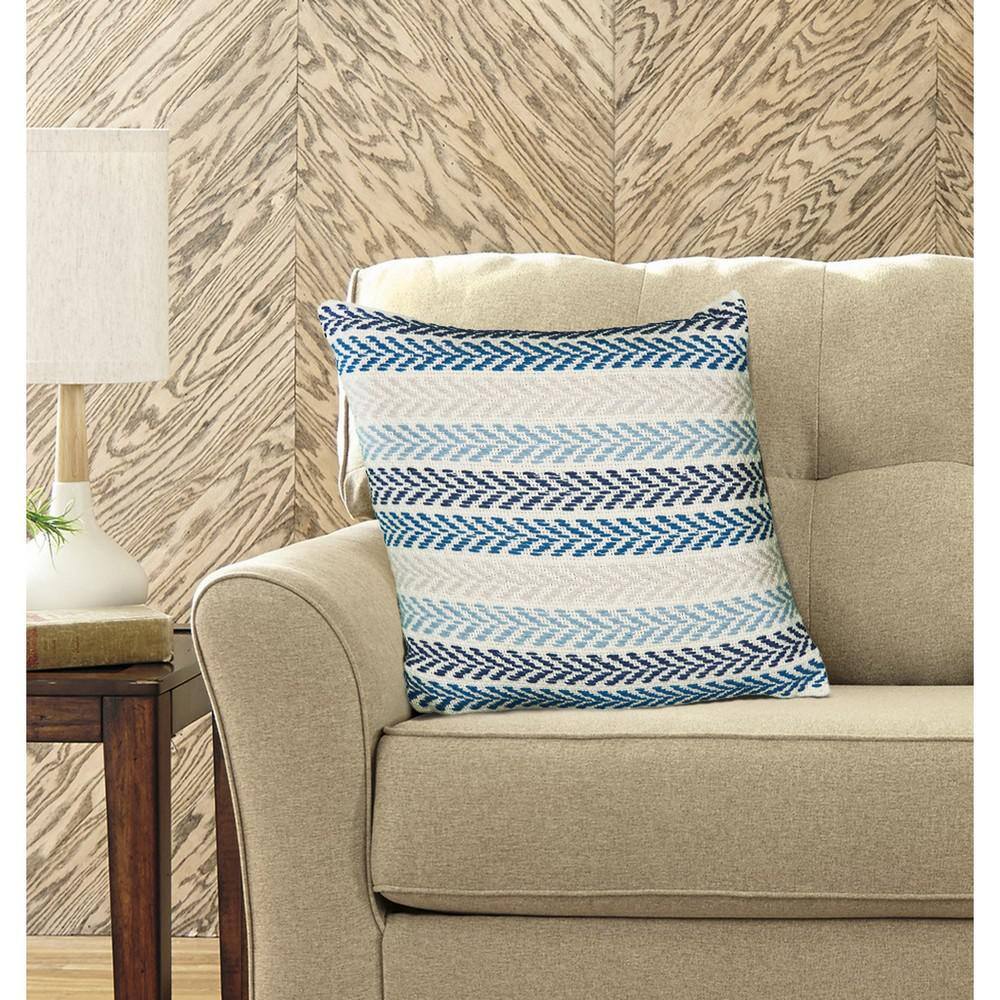 Hand-Woven Blue and Cream Chevron Cotton Throw Pillow