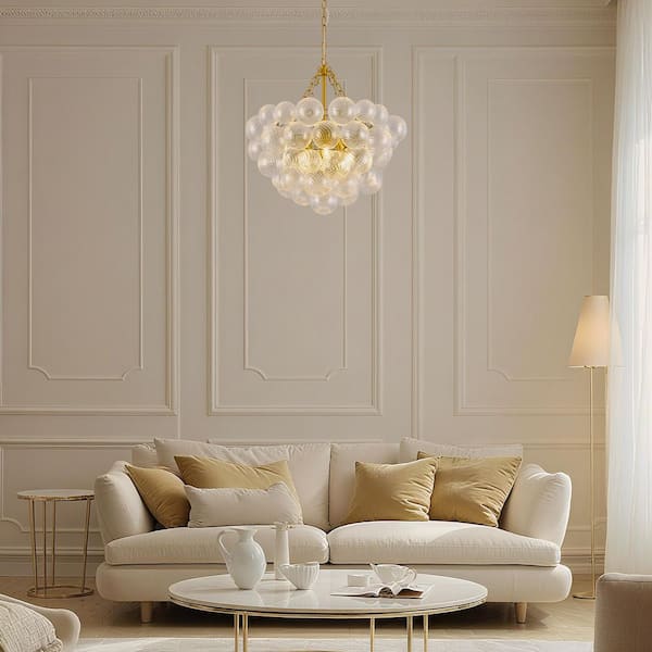 ARISKEEN 24 in. 6-Lights Gold Nordic Glass Bubble Ball Chandelier