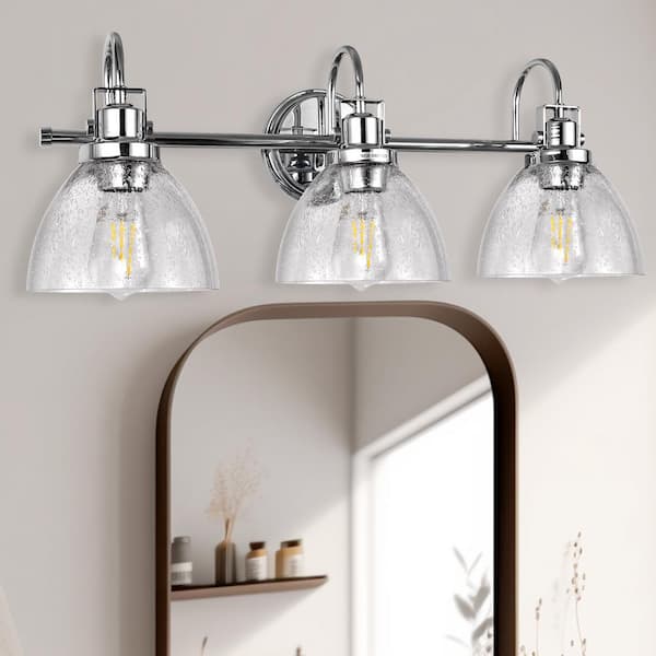 Briignite 25 in. 3-Light Brushed Nickel Seeded Glass Vanity Light, E26 Base (Bulbs Not Included)