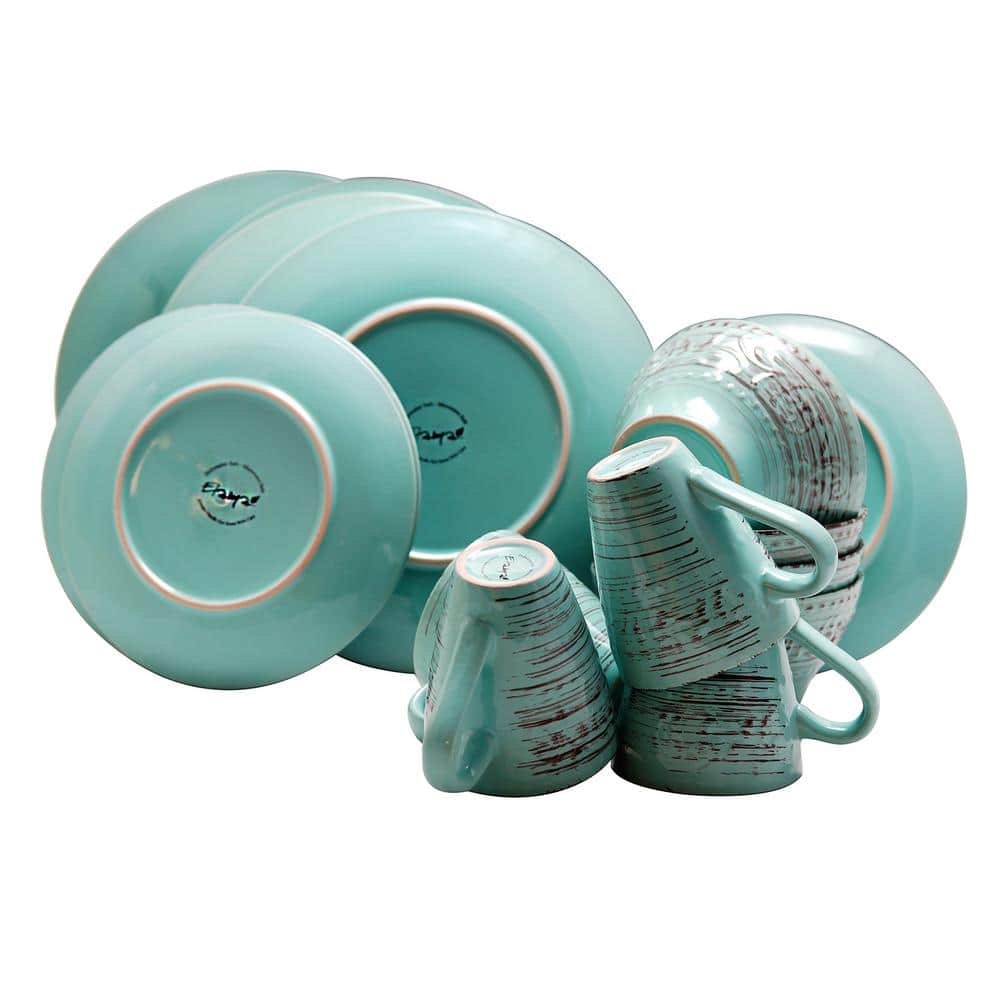 Turquoise Ceramic Coastal 16-Piece Dinnerware Set for Four