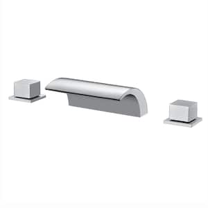 Waterfall Double Handle Tub Deck Mount Roman Tub Faucet with Valves in Chrome
