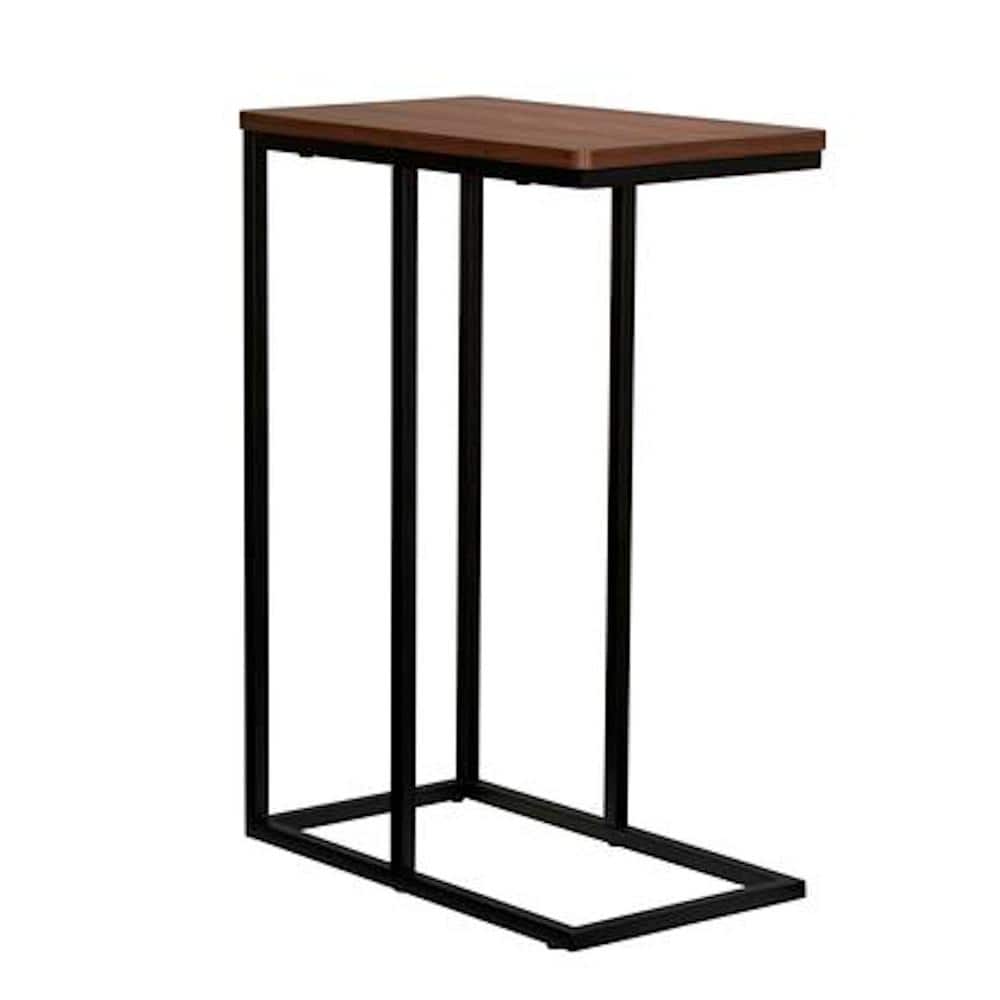 Mid-Century Walnut and Black Metal C-Shaped End Table