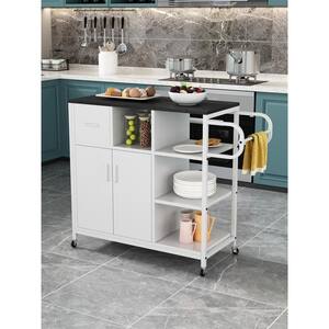 Matt Black Kitchen Cart with Drawers and Wheels and Shelf