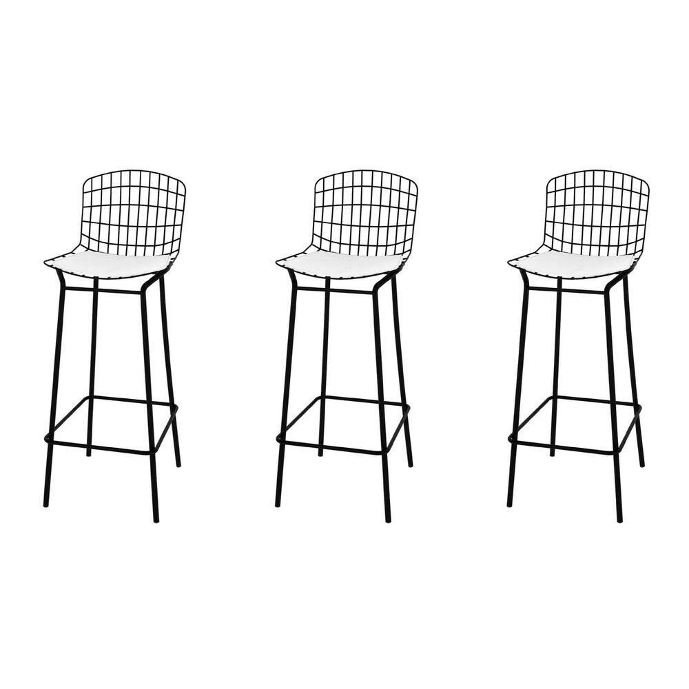 Manhattan Comfort Madeline 41.73 in. Black and White Bar Stool (Set of