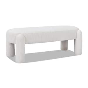 Hugo 49 in. Oval Fully Upholstered Bench, Milk Cream White Boucle