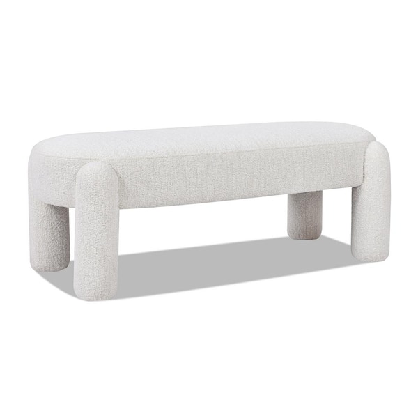 Jennifer Taylor Hugo 49 in. Oval Fully Upholstered Bench, Milk Cream White Boucle