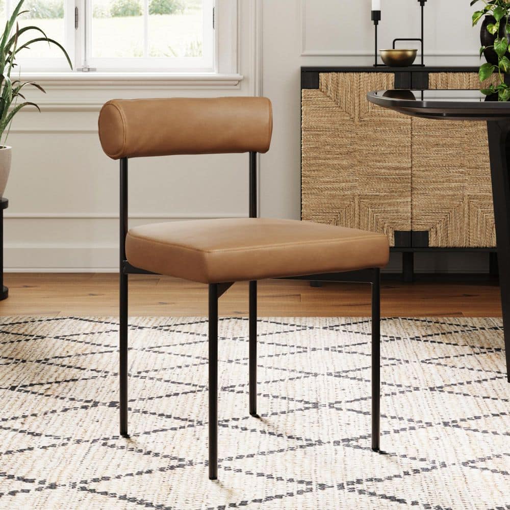Dahlia 18 in. Modern Kitchen and Dining Chair with Metal Legs and Vegan Leather Upholstery, Brown/Black