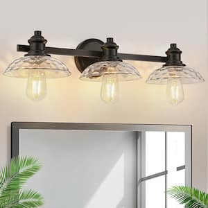 25 in. 3-Light Black Vanity Light with Clear Cylinder Glass Shades - Wall Sconce for Bathroom, Vanity, and Powder Room