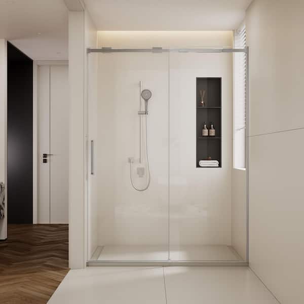 MEDUNJESS DOSH 56 in. to 60 in. W x 74 in. H Sliding Semi-Frame Shower Door in Brushed Nickel