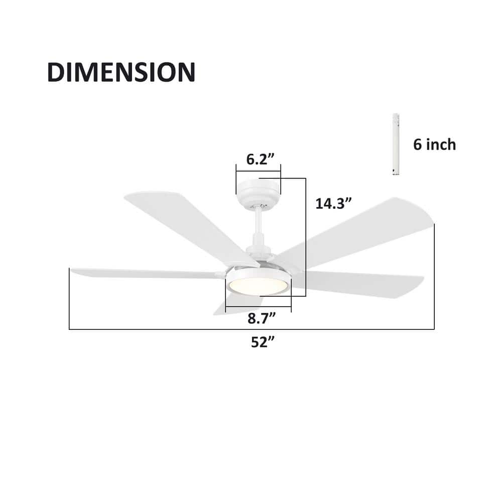 Wilkes 52'' White Manufactured Wood Smart Ceiling Fan with Glass Shade