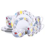 16- Piece Modern Colorful Patterns White with blue Porcelain Dinnerware Sets (Service for Set for 4)